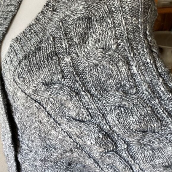 Nine West Chunky Boho  Wool Alpaca Blend Cable Knit Sweater Gray Sz M - Picture 6 of 11